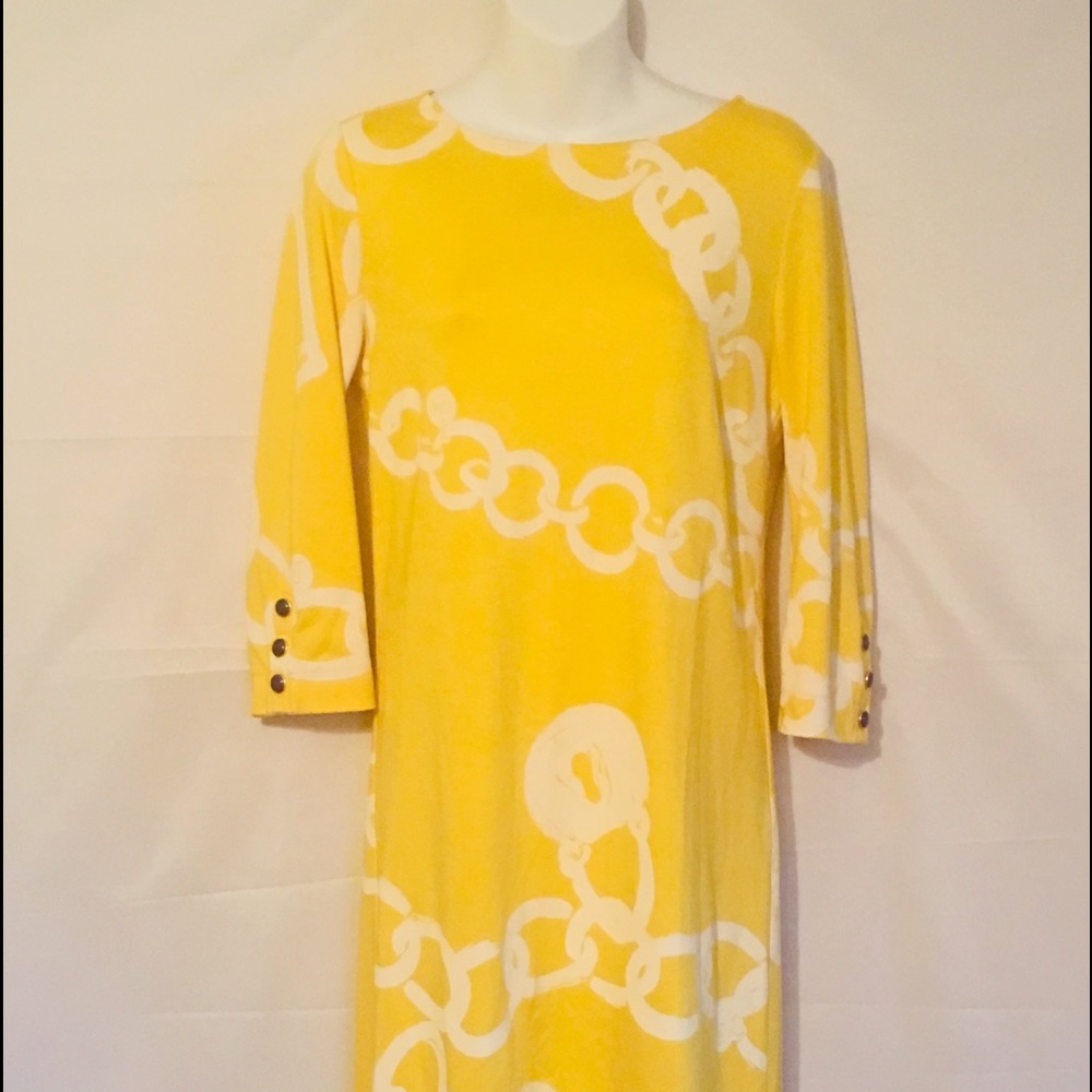 Lilly Pulitzer Yellow and White Chain-Print Midi Dress